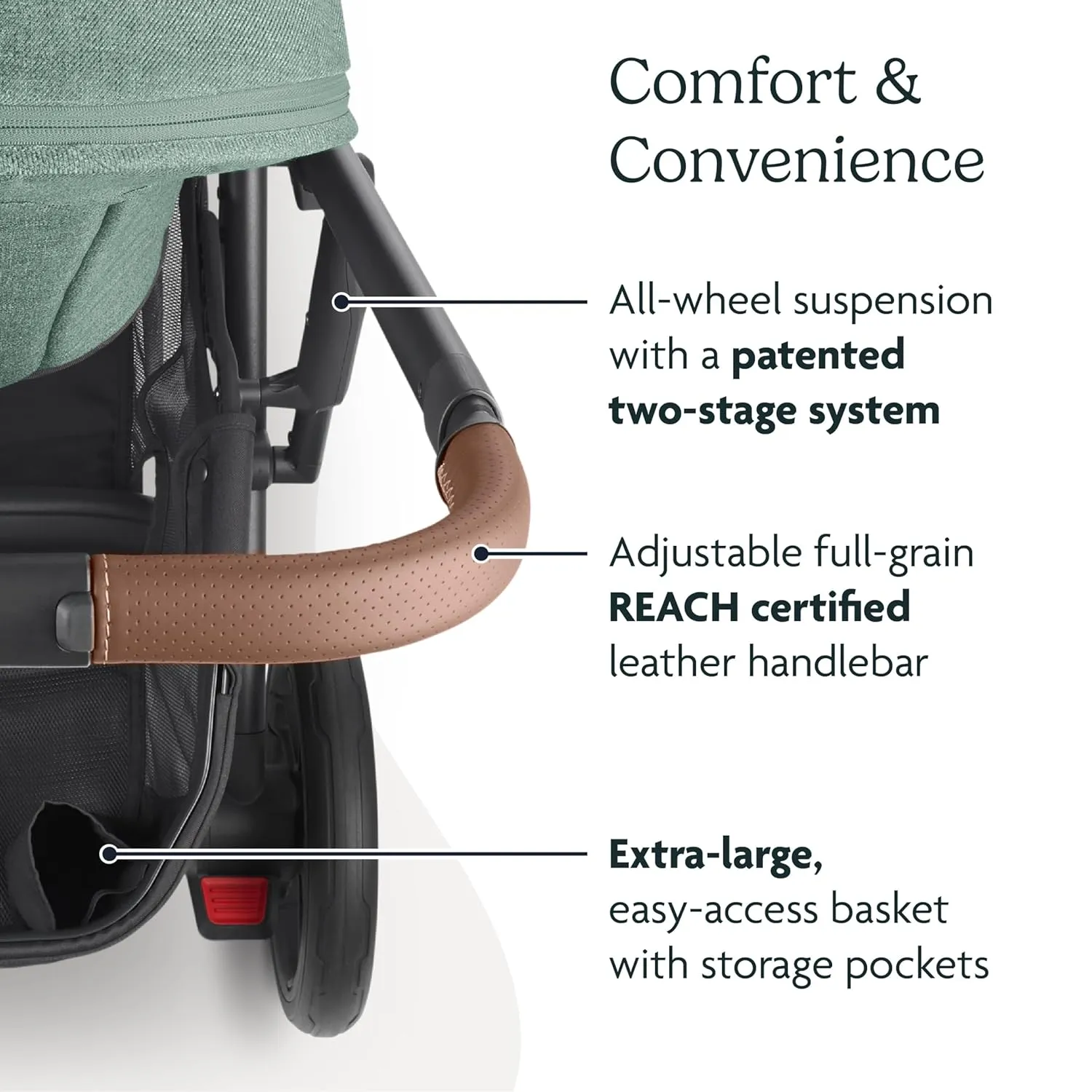 UPPAbaby Cruz V2 Stroller/Full-Featured Stroller with Travel System Capabilities/Toddler Seat, Bumper Bar, Bug Shield, Rain Shield Included/Gwen (Green Mélange/Carbon Frame/Saddle Leather)