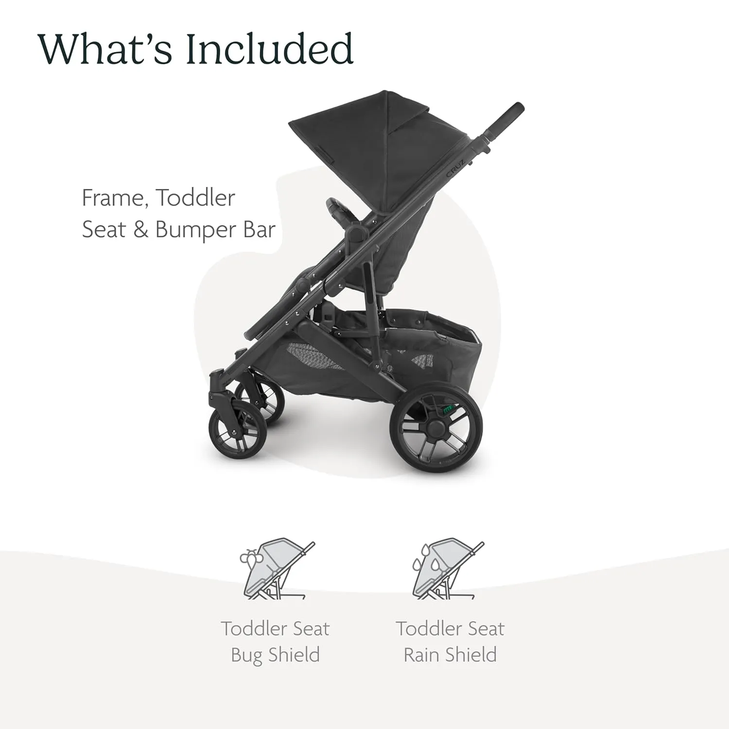 UPPAbaby Cruz V2 Stroller/Full-Featured Stroller with Travel System Capabilities/Toddler Seat, Bumper Bar, Bug Shield, Rain Shield Included/Jake (Charcoal/Carbon Frame/Black Leather)