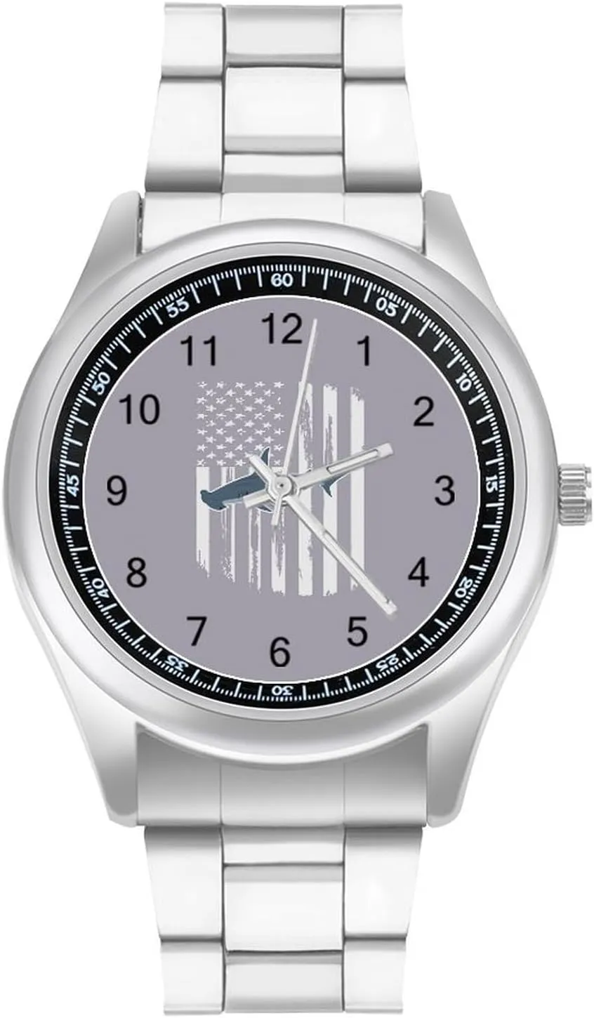 USA Flag Hammerhead Shark Fashion Classic Wrist Watches for Men Casual Business Dress Watch Gifts