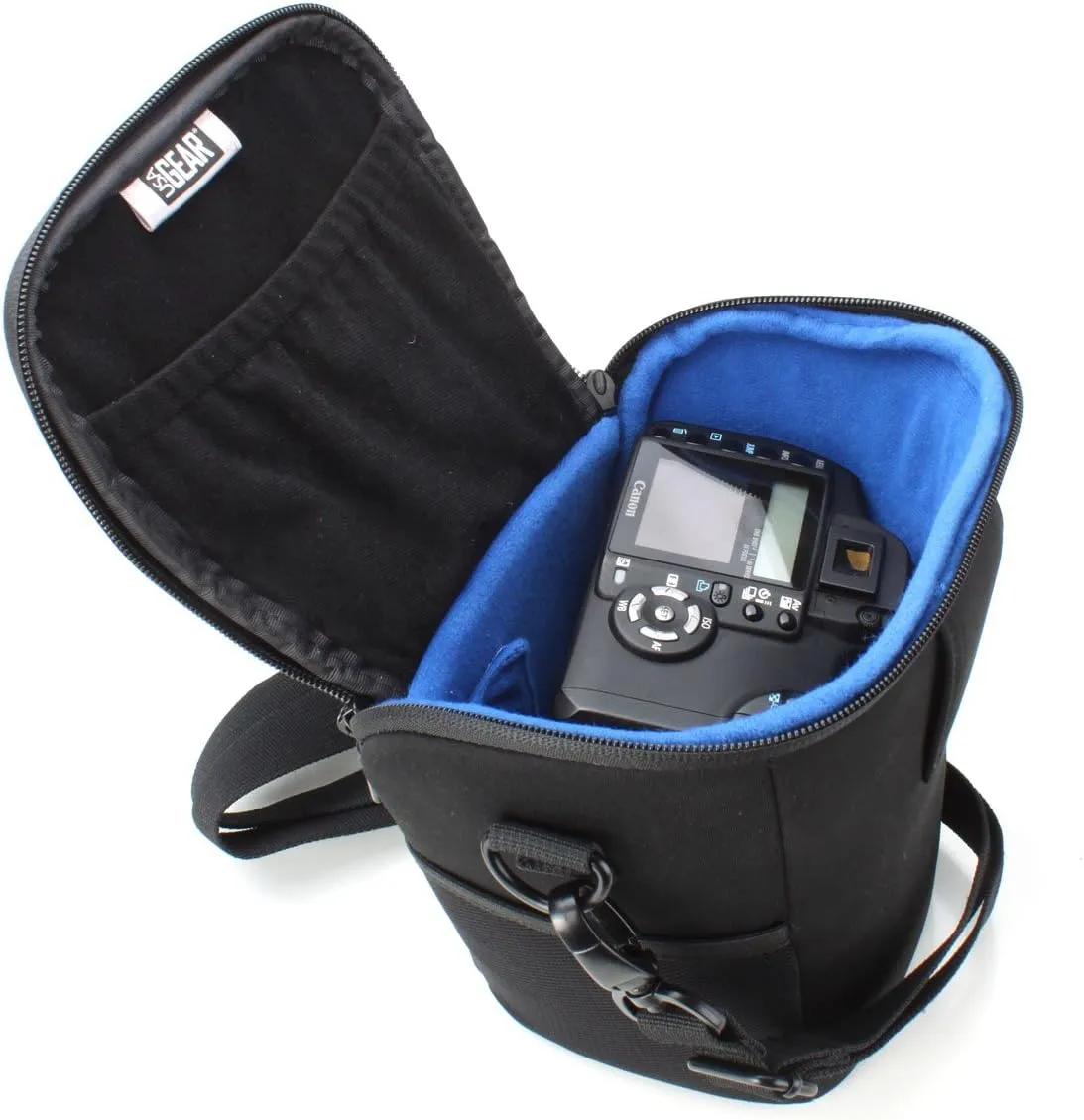 USA Gear DSLR Camera Case for Men and Women with Top Loading Accessibility, Adjustable Shoulder, Small Camera Sling Bag, Travel Padded Handle - Camera Holster Bag for Nikon, Canon, Panasonic (Black)