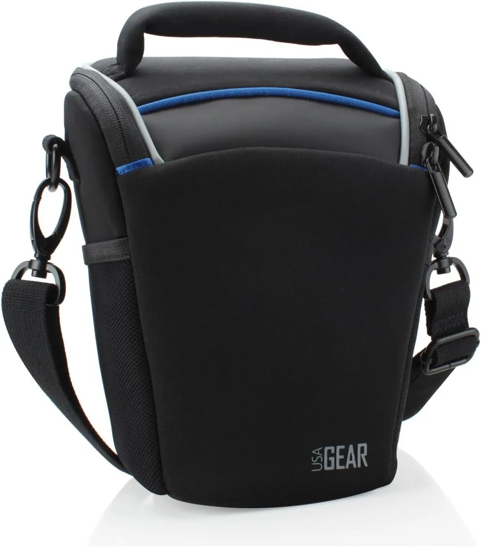 USA Gear DSLR Camera Case for Men and Women with Top Loading Accessibility, Adjustable Shoulder, Small Camera Sling Bag, Travel Padded Handle - Camera Holster Bag for Nikon, Canon, Panasonic (Black)