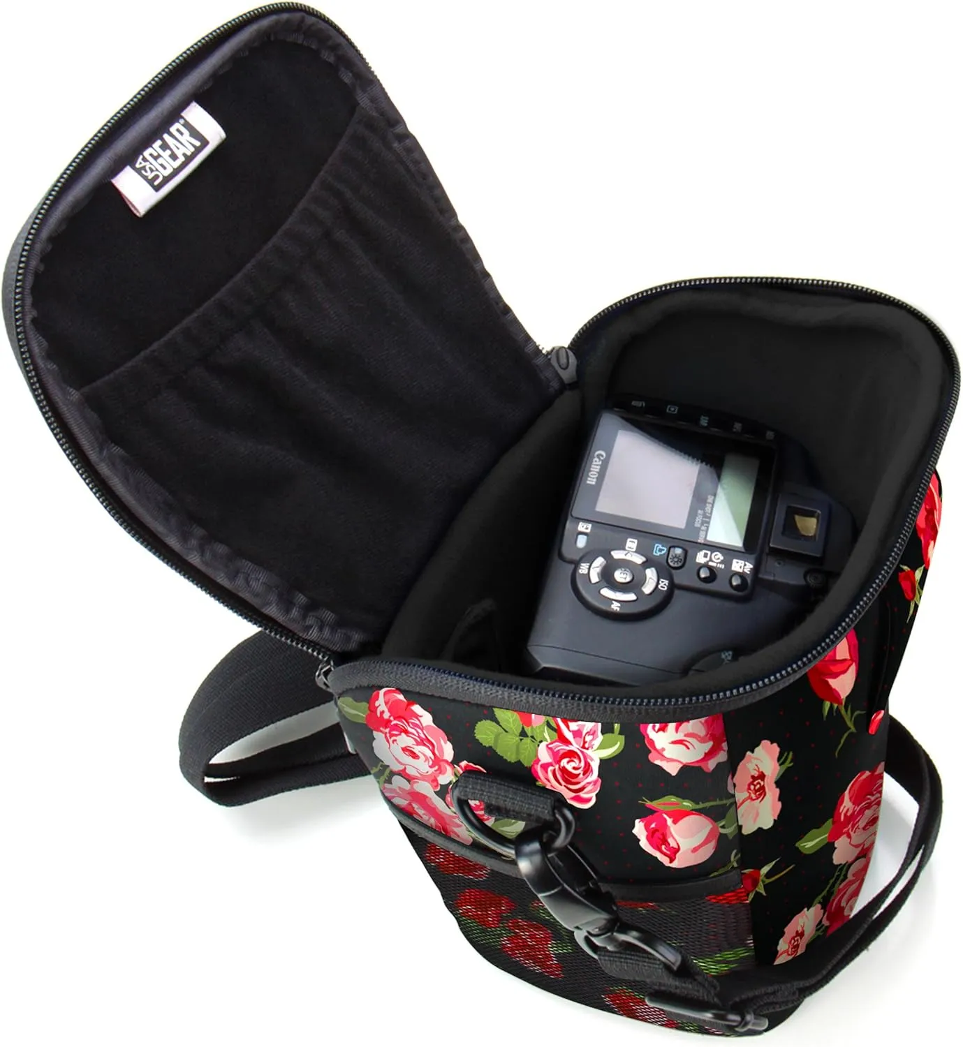 USA Gear DSLR Camera Case for Men and Women with Top Loading Accessibility, Adjustable Shoulder, Small Camera Sling Bag, Travel Padded Handle - Camera Holster Bag for Nikon, Canon, Panasonic (Floral)