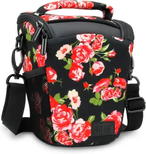 USA Gear DSLR Camera Case for Men and Women with Top Loading Accessibility, Adjustable Shoulder, Small Camera Sling Bag, Travel Padded Handle - Camera Holster Bag for Nikon, Canon, Panasonic (Floral)