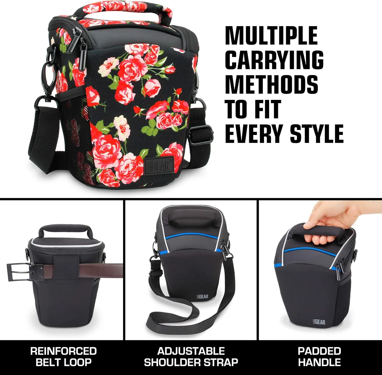 USA Gear DSLR Camera Case for Men and Women with Top Loading Accessibility, Adjustable Shoulder, Small Camera Sling Bag, Travel Padded Handle - Camera Holster Bag for Nikon, Canon, Panasonic (Floral)