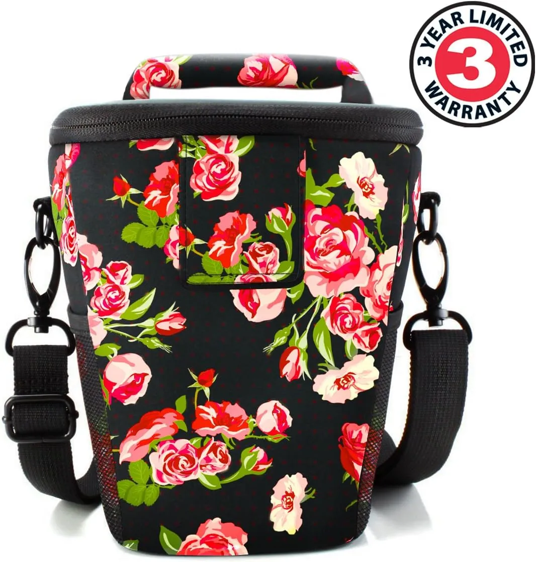 USA Gear DSLR Camera Case for Men and Women with Top Loading Accessibility, Adjustable Shoulder, Small Camera Sling Bag, Travel Padded Handle - Camera Holster Bag for Nikon, Canon, Panasonic (Floral)