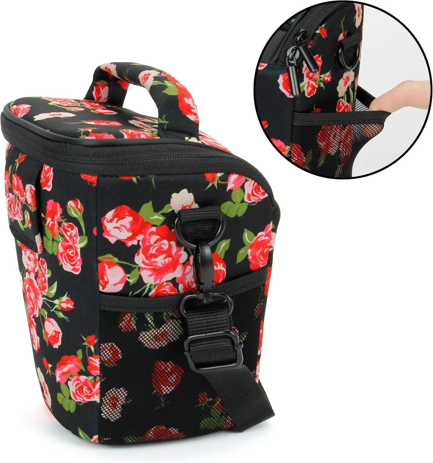 USA Gear DSLR Camera Case for Men and Women with Top Loading Accessibility, Adjustable Shoulder, Small Camera Sling Bag, Travel Padded Handle - Camera Holster Bag for Nikon, Canon, Panasonic (Floral)