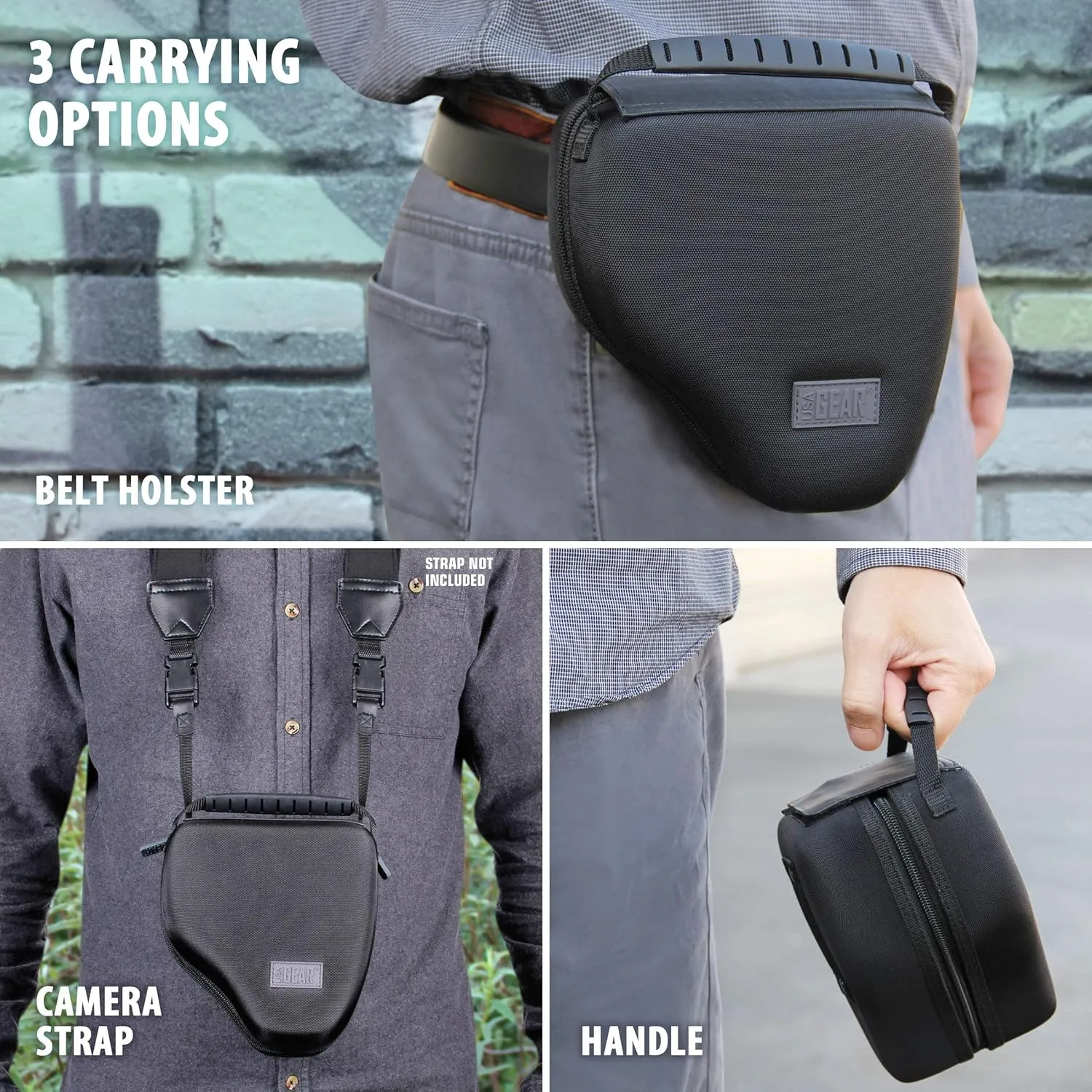 USA Gear Hard Shell DSLR Camera Case (Black) with Molded EVA Protection, Quick Access Opening, Padded Interior and Rubber Coated Handle-Compatible with Nikon, Canon, Pentax, Olympus and More
