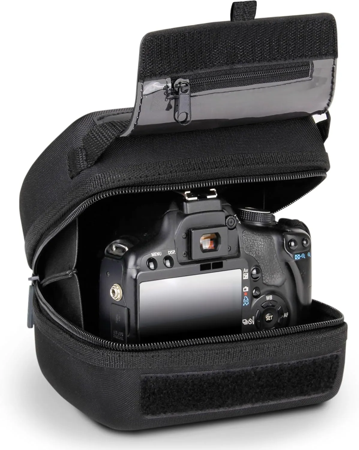 USA Gear Hard Shell DSLR Camera Case (Black) with Molded EVA Protection, Quick Access Opening, Padded Interior and Rubber Coated Handle-Compatible with Nikon, Canon, Pentax, Olympus and More