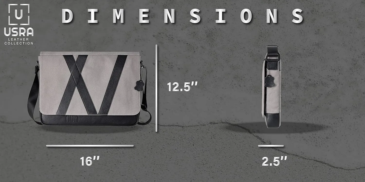 USRA Messenger Bag with Classic Leather Grain for Men Women Shoulder Light Durable Modern Design Business Fashion Casual