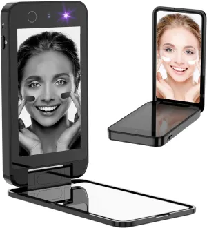 UV Camera for Sunscreen Test UV Mirror Sunscreen Camera, 4 Inch Vanity Mirror Rechargeable Compact Travel Makeup Mirror Handheld Double-Sided Pocket Mirror for Skin Protection(Dark Black)
