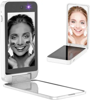 UV Camera for Sunscreen Test UV Mirror Sunscreen Camera, 4 Inch Vanity Mirror Rechargeable Compact Travel Makeup Mirror Handheld Double-Sided Pocket Mirror for Skin Protection(White)