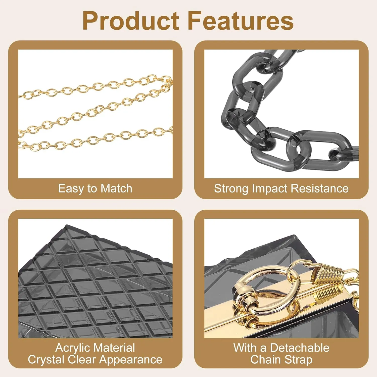 uxcell Women Acrylic Clear Clutch Purses Lattice Evening Handbag Crossbody Bag with Chain for Wedding Prom Party