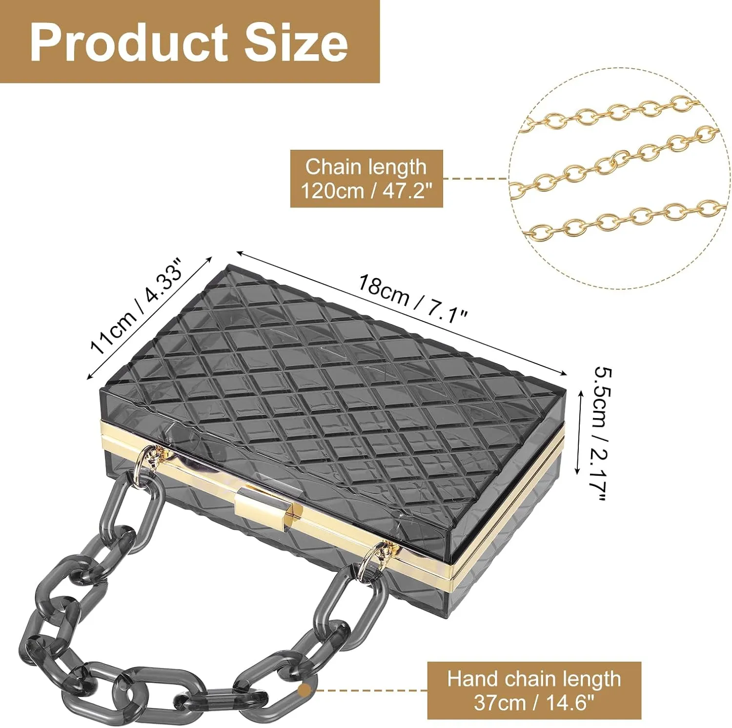 uxcell Women Acrylic Clear Clutch Purses Lattice Evening Handbag Crossbody Bag with Chain for Wedding Prom Party