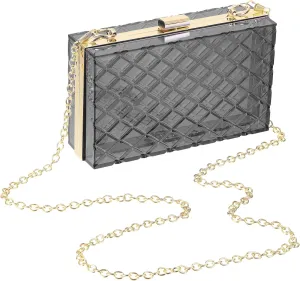 uxcell Women Acrylic Clear Clutch Purses Lattice Evening Handbag Crossbody Bag with Chain for Wedding Prom Party