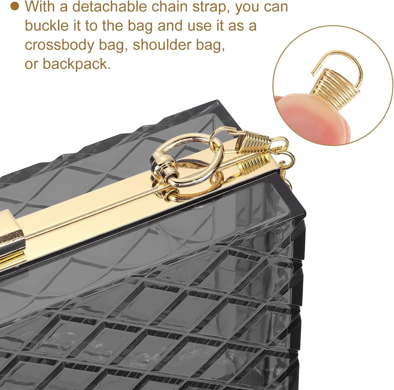 uxcell Women Acrylic Clear Clutch Purses Lattice Evening Handbag Crossbody Bag with Chain for Wedding Prom Party