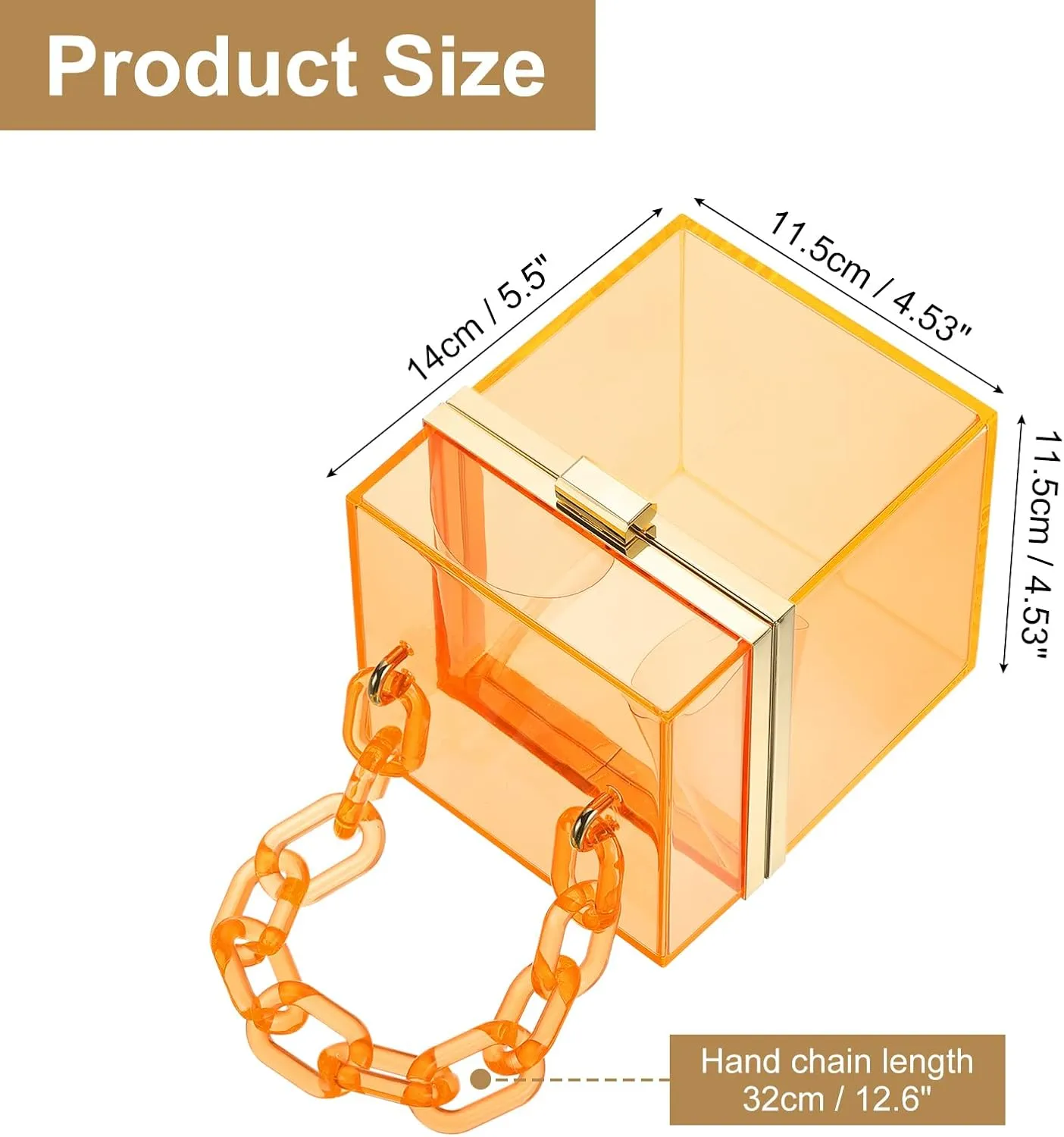 uxcell Women Acrylic Clear Clutch Purses Square Evening Handbag Box Purse for Wedding Prom Party, Orange/Gold