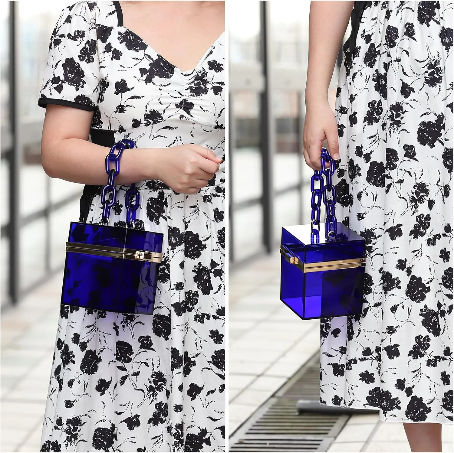 uxcell Women Acrylic Clear Clutch Purses Square Evening Handbag Box Purse for Wedding Prom Party, Orange/Gold