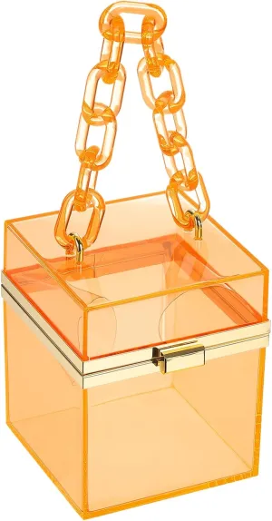 uxcell Women Acrylic Clear Clutch Purses Square Evening Handbag Box Purse for Wedding Prom Party, Orange/Gold