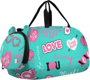Valentine Cute Sweet Romantic Elements Duffel Bags for Boys Small Gym Bags for Teens Dance Bag for Girls