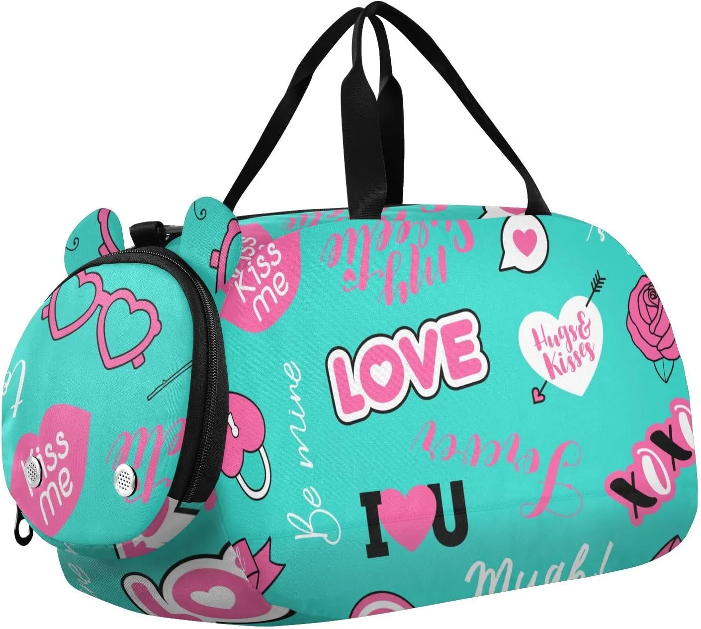 Valentine Cute Sweet Romantic Elements Duffel Bags for Boys Small Gym Bags for Teens Dance Bag for Girls