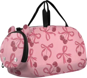 Valentine Pink Bows Cherries Duffel Bags for Boys Small Gym Bags for Teens Dance Bag for Girls