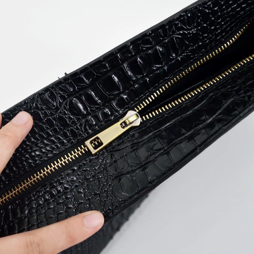Van Caro Oversized Leather Crocodile Clutch Envelope Purse Evening Handbag for Women