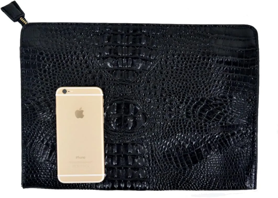 Van Caro Oversized Leather Crocodile Clutch Envelope Purse Evening Handbag for Women