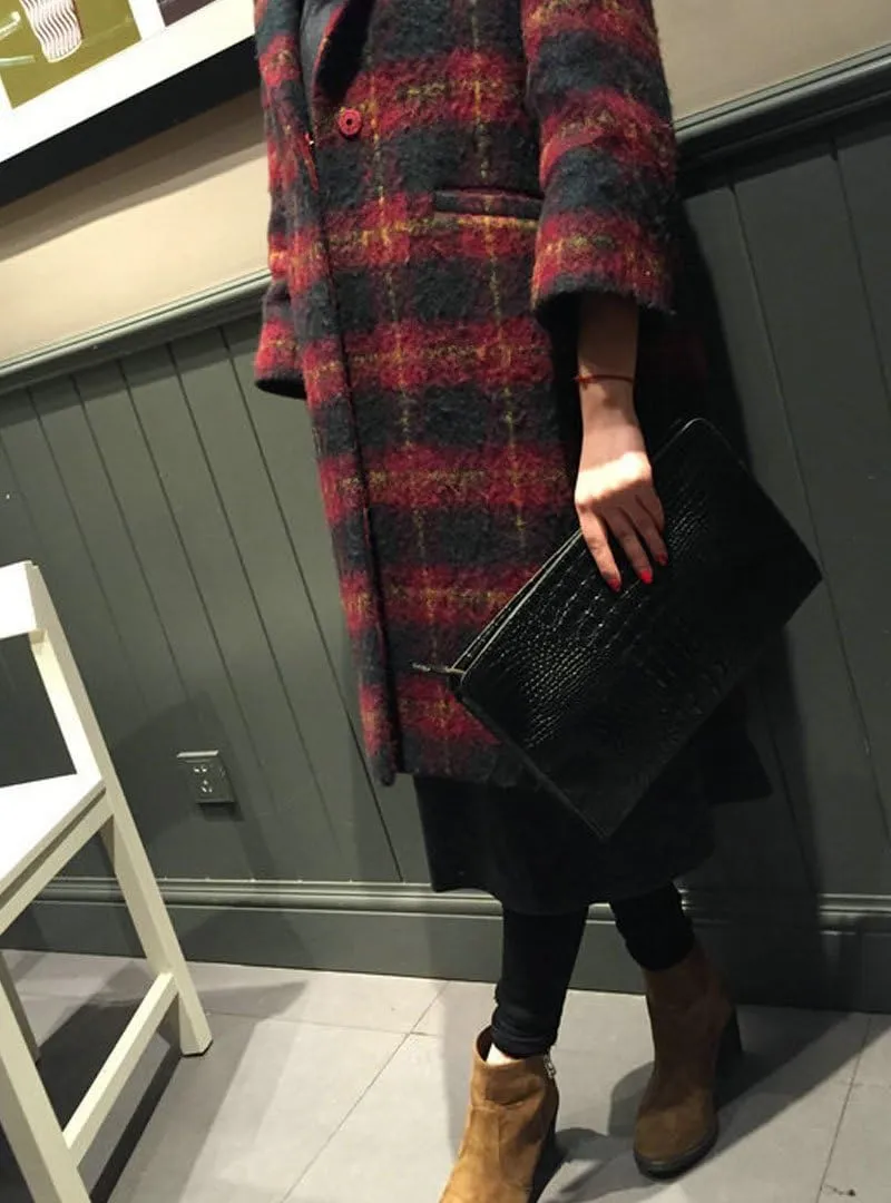 Van Caro Oversized Leather Crocodile Clutch Envelope Purse Evening Handbag for Women