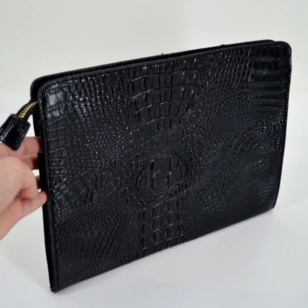 Van Caro Oversized Leather Crocodile Clutch Envelope Purse Evening Handbag for Women