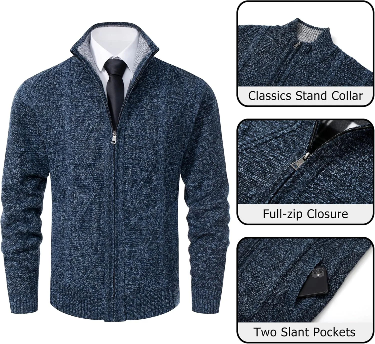 Vcansion Men's Classic Cardigan Sweaters Stand Collar Slim Fit Casual Knitted Sweater