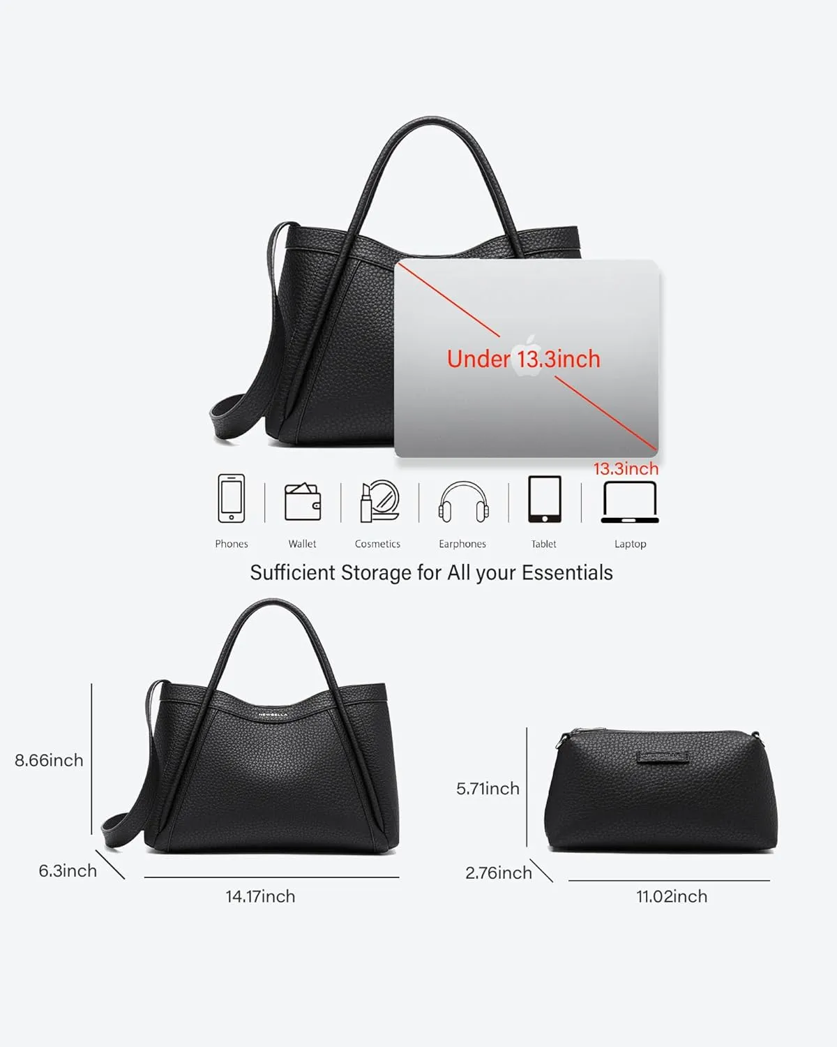 Vegan Leather Tote Bag for Women, Hobo Shoulder Bag, Crossbody Handbag with Matching Purse, Stylish Versatile