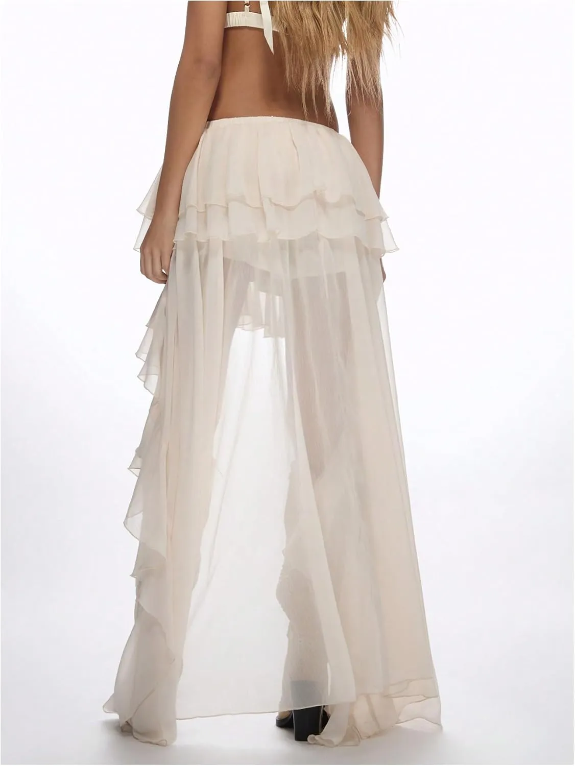 Verdusa Women's Boho Western Tiered Layered High Low Skirts Ruffle Chiffon Skirt