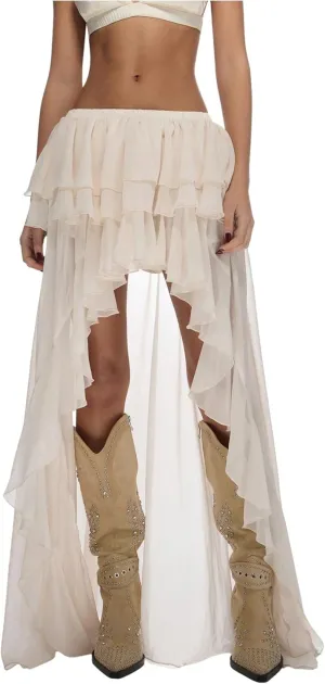 Verdusa Women's Boho Western Tiered Layered High Low Skirts Ruffle Chiffon Skirt