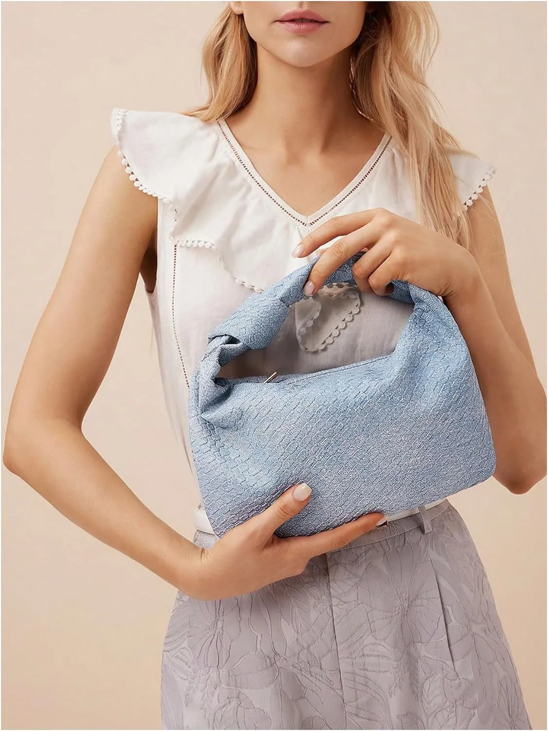 Verdusa Women's Hobo Bags Zipper Handbags Knot Strap Leather Shoulder Bag Evening Clutch Purse