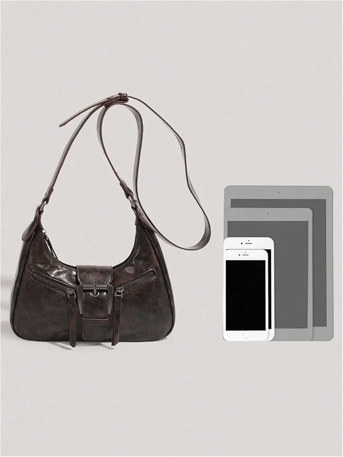 Verdusa Women's Hobo PU Leather Clutch Shoulder Bags Buckle Zipper Vintage Handbags