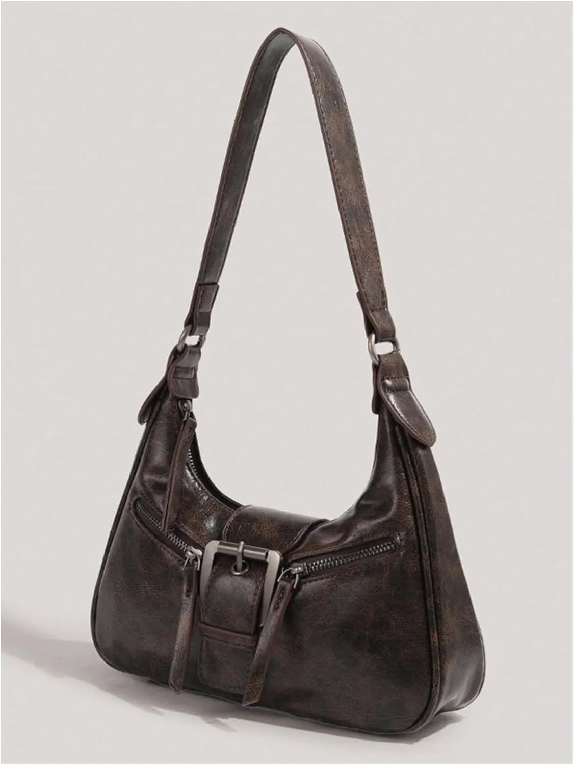 Verdusa Women's Hobo PU Leather Clutch Shoulder Bags Buckle Zipper Vintage Handbags