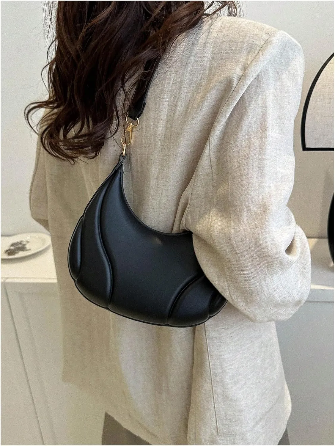 Verdusa Women's PU Leather Hobo Bag Small Purse Zipper Top Handle Bag Crescent Shoulder Bag