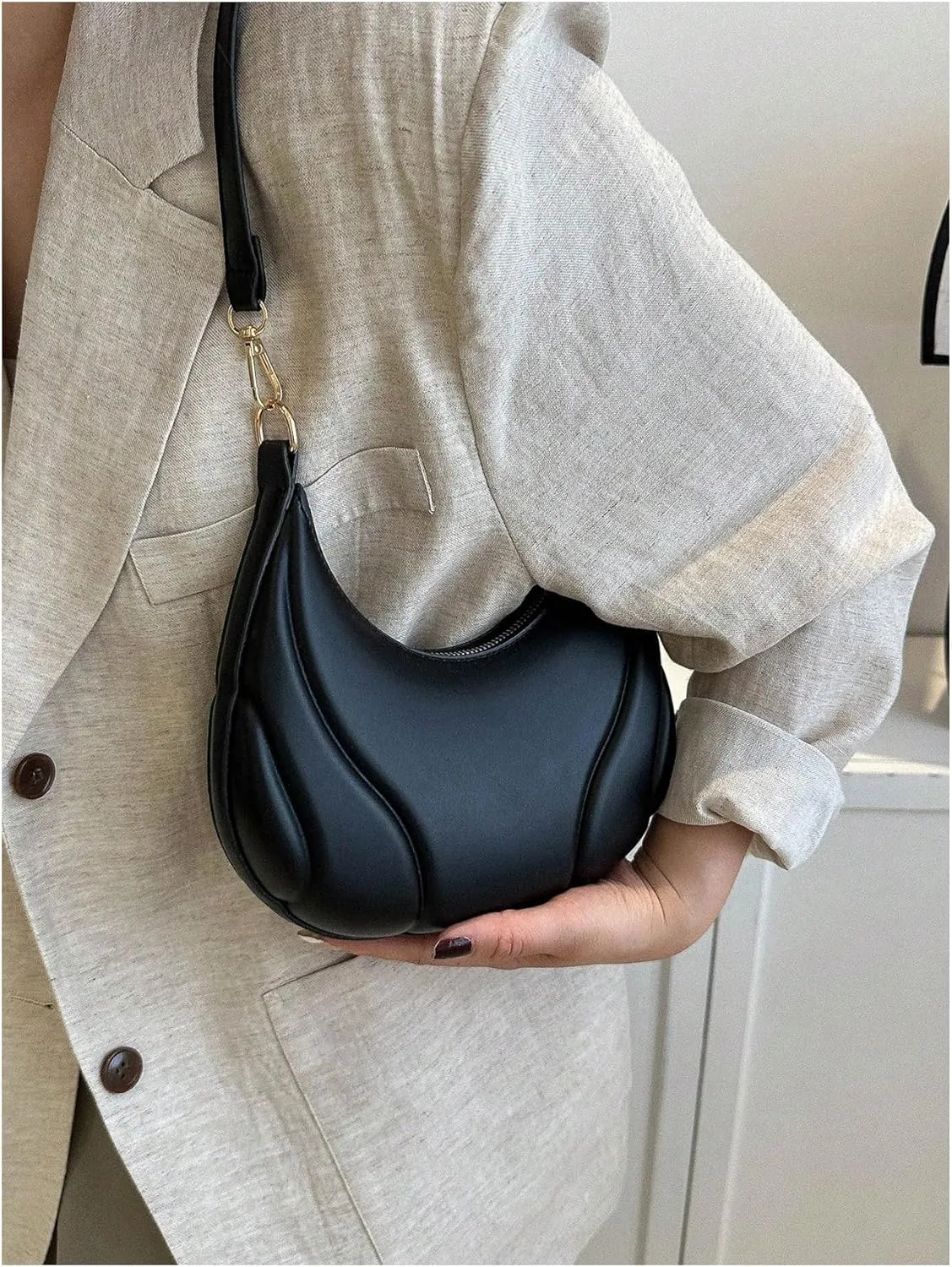 Verdusa Women's PU Leather Hobo Bag Small Purse Zipper Top Handle Bag Crescent Shoulder Bag