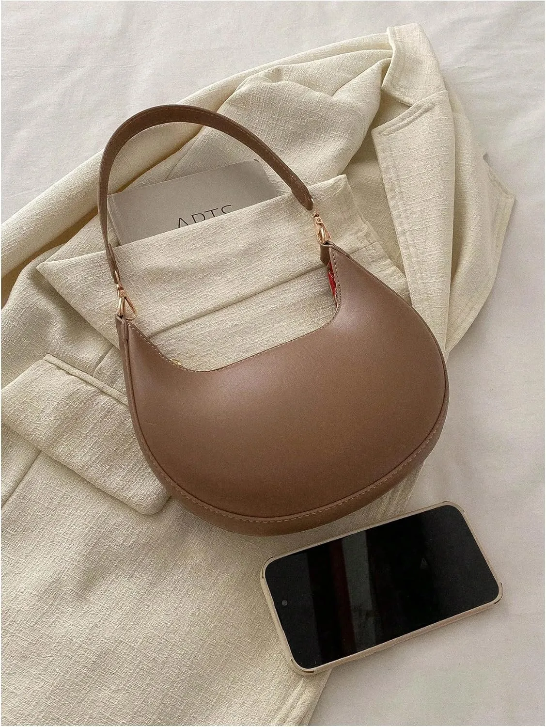 Verdusa Women's PU Leather Hobo Bag Small Purse Zipper Top Handle Bag Crescent Shoulder Bag