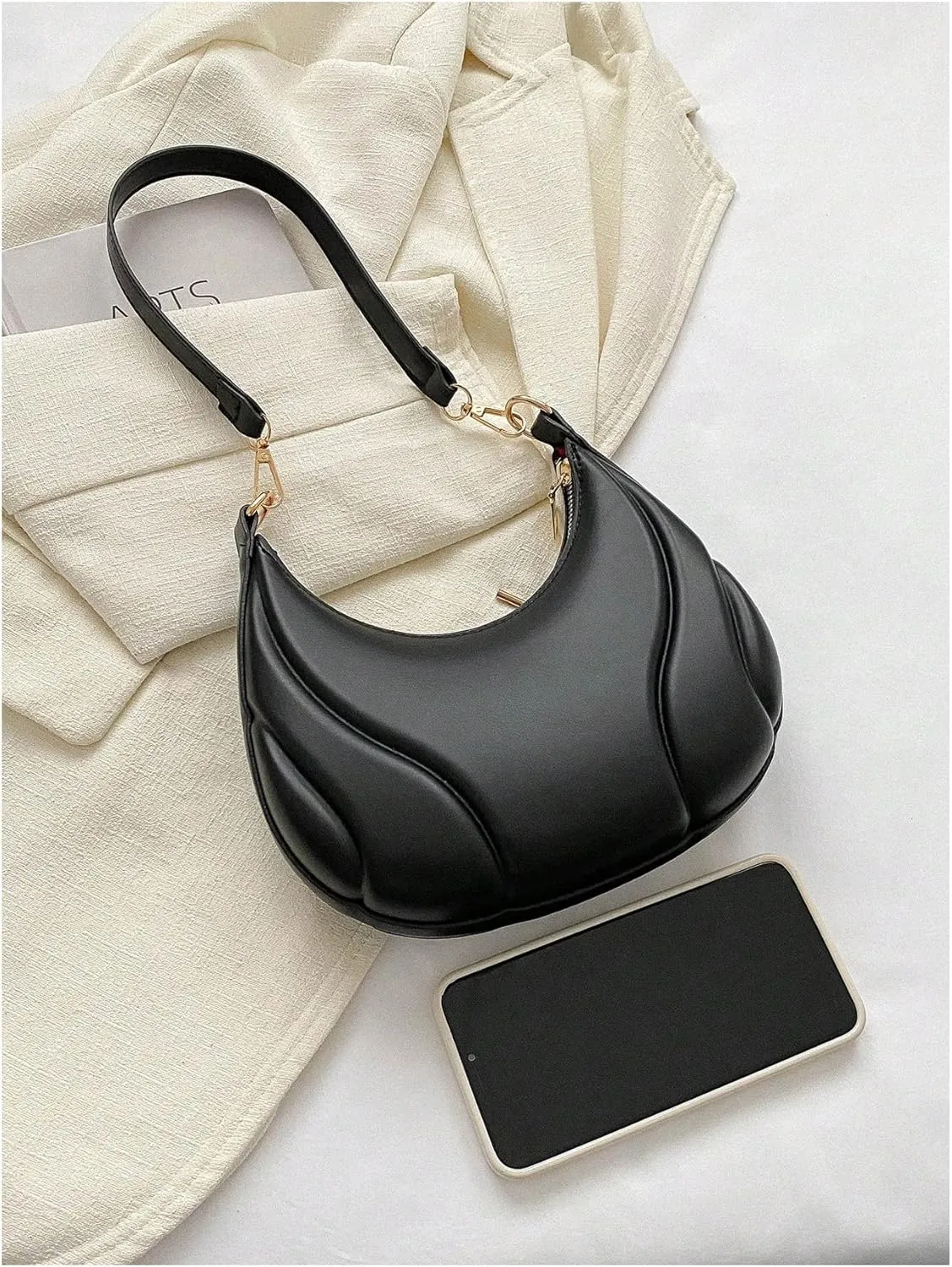 Verdusa Women's PU Leather Hobo Bag Small Purse Zipper Top Handle Bag Crescent Shoulder Bag