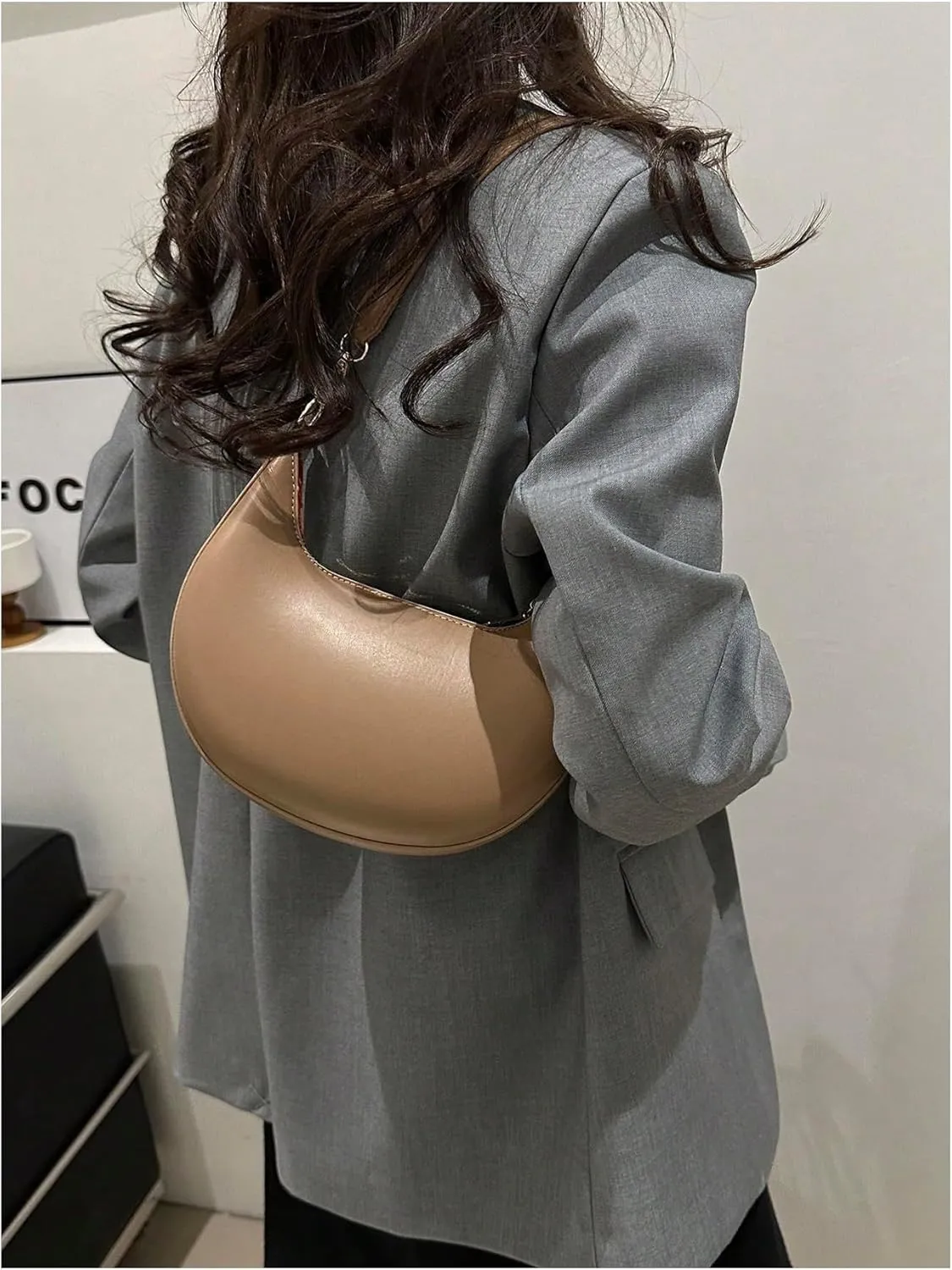 Verdusa Women's PU Leather Hobo Bag Small Purse Zipper Top Handle Bag Crescent Shoulder Bag
