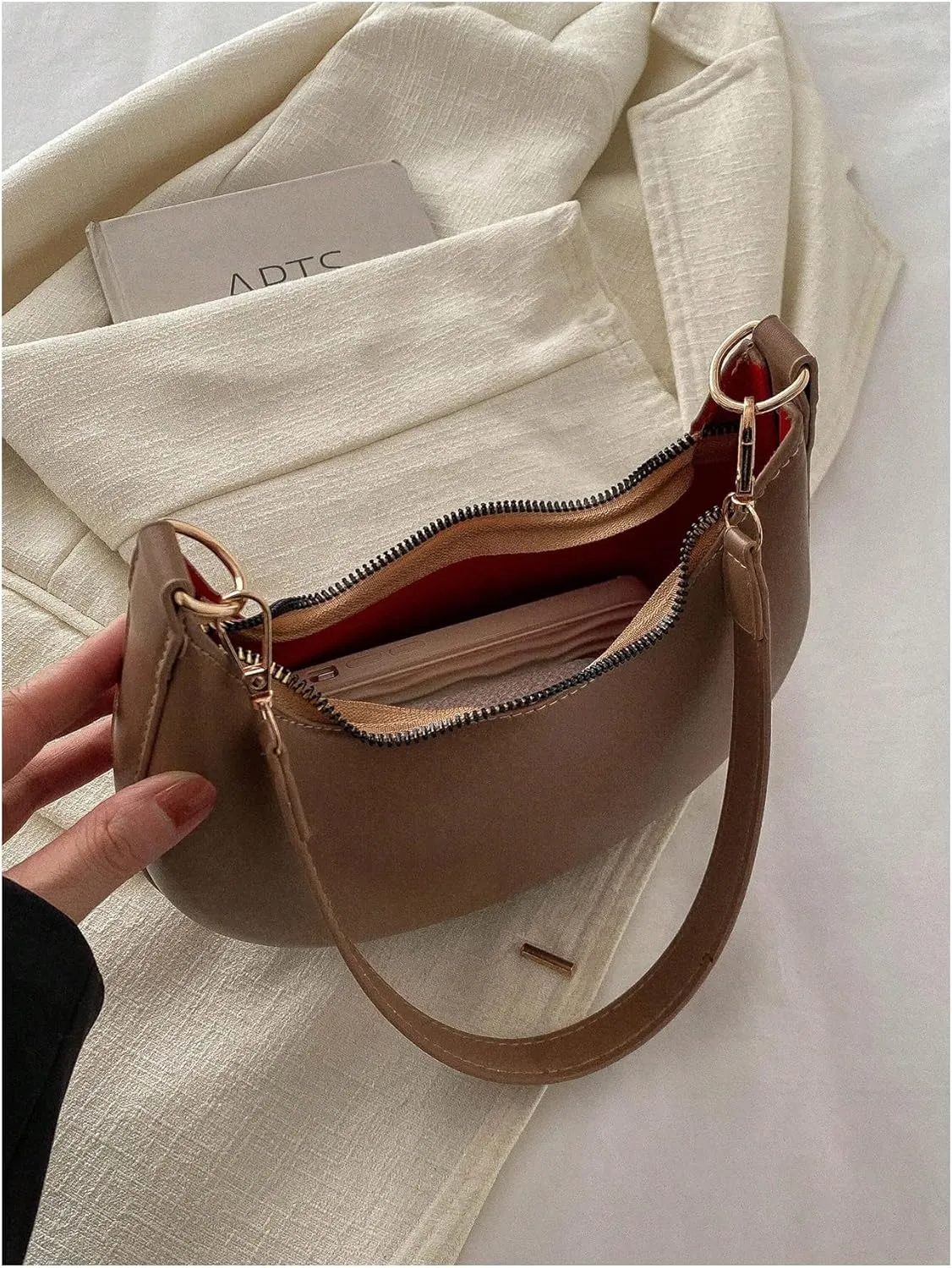 Verdusa Women's PU Leather Hobo Bag Small Purse Zipper Top Handle Bag Crescent Shoulder Bag