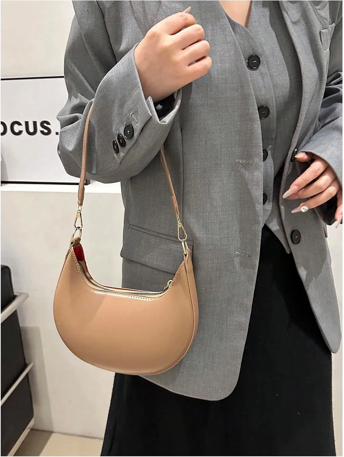 Verdusa Women's PU Leather Hobo Bag Small Purse Zipper Top Handle Bag Crescent Shoulder Bag