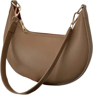 Verdusa Women's PU Leather Hobo Bag Small Purse Zipper Top Handle Bag Crescent Shoulder Bag