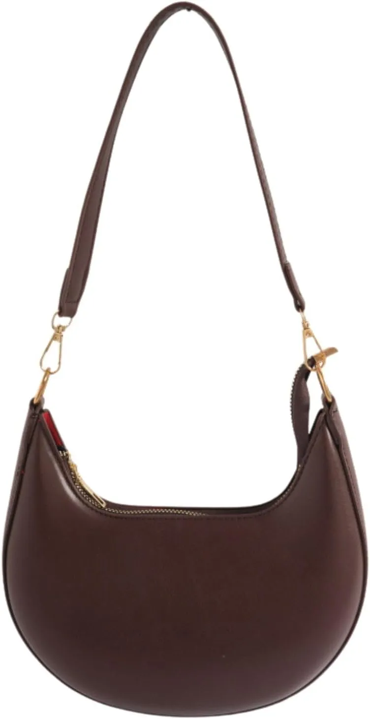 Verdusa Women's PU Leather Hobo Bag Small Purse Zipper Top Handle Bag Crescent Shoulder Bag