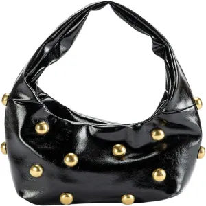 Verdusa Women's Rivet Decor Crescent Shoulder Bag Vintage Waxed Leather Handbag