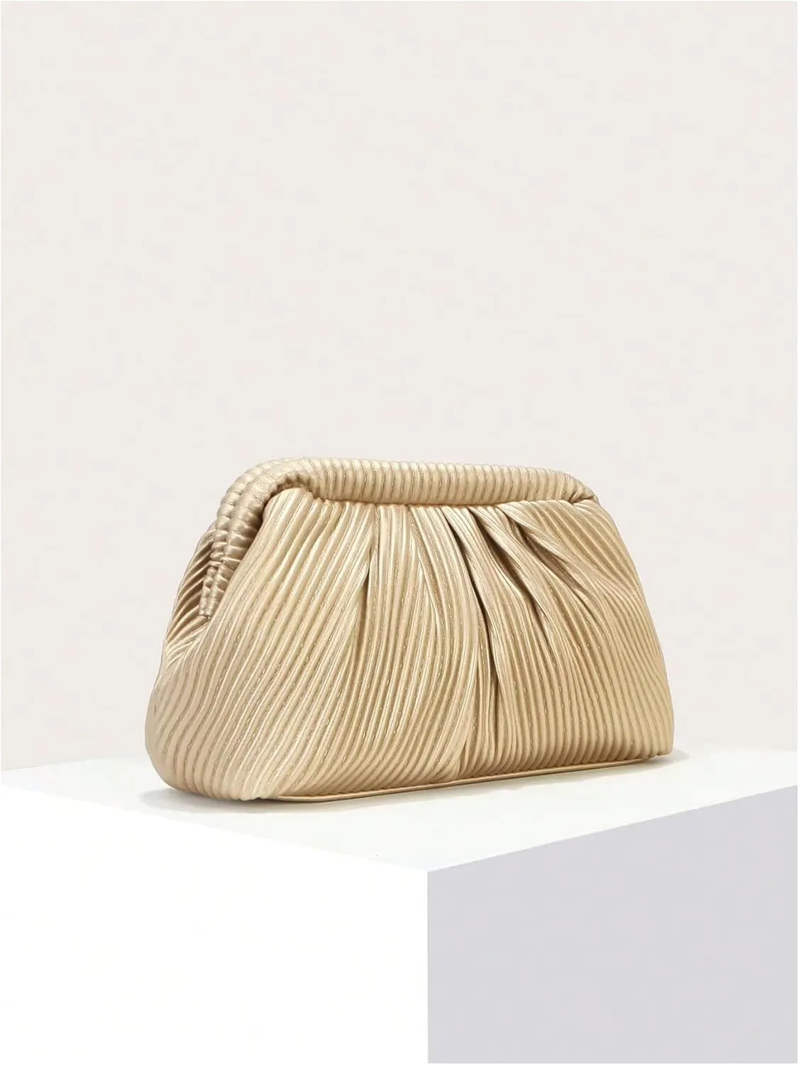 Verdusa Women's Ruched Clutch Purses Makeup Bag Pleated PU Leather Evening Handbags