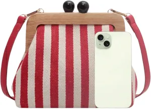 Verdusa Women's Striped Clutch Purse Handbags Kiss Lock Crossbody Bag
