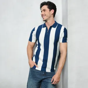 Vertical Stripe Quarter-Zip Polo