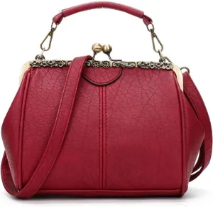 Vintage Hollow Handbag for Women Leather Shoulder Bag Evening Clutch Bag Kiss Lock Closure Crossbody Bag Purse